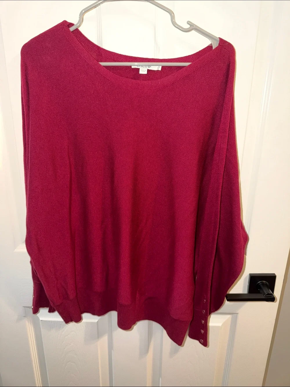 Chico's Scoopneck Button-Cuff Sweater - Raspberry